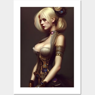 Beautiful Steampunk Blonde in Corset Posters and Art